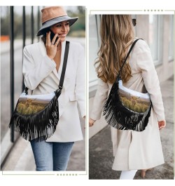 Cute Purses for Women Crossbody Fringe Womens Crossbody Bags Medium Medium Shoulder Bag Highland Cow Field Mountains Distance...