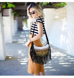 Cute Purses for Women Crossbody Fringe Womens Crossbody Bags Medium Medium Shoulder Bag Highland Cow Field Mountains Distance...