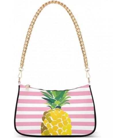 Summer Pineapple Pink Stripe Small Shoulder Bags for Women Handbags Mini Clutch Purse with Zipper $12.60 Shoulder Bags