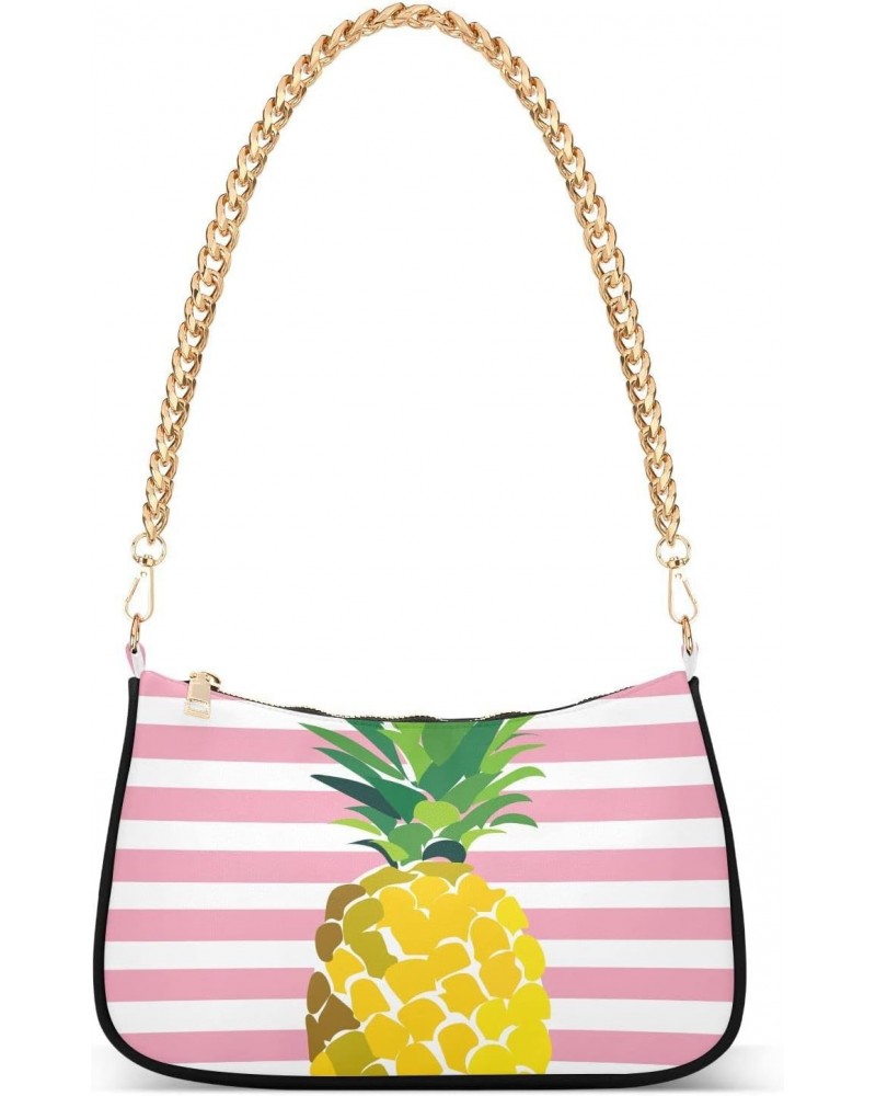 Summer Pineapple Pink Stripe Small Shoulder Bags for Women Handbags Mini Clutch Purse with Zipper $12.60 Shoulder Bags