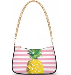 Summer Pineapple Pink Stripe Small Shoulder Bags for Women Handbags Mini Clutch Purse with Zipper $12.60 Shoulder Bags