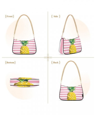 Summer Pineapple Pink Stripe Small Shoulder Bags for Women Handbags Mini Clutch Purse with Zipper $12.60 Shoulder Bags