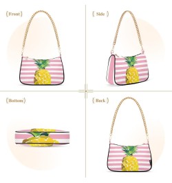 Summer Pineapple Pink Stripe Small Shoulder Bags for Women Handbags Mini Clutch Purse with Zipper $12.60 Shoulder Bags