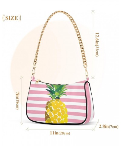 Summer Pineapple Pink Stripe Small Shoulder Bags for Women Handbags Mini Clutch Purse with Zipper $12.60 Shoulder Bags