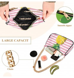 Summer Pineapple Pink Stripe Small Shoulder Bags for Women Handbags Mini Clutch Purse with Zipper $12.60 Shoulder Bags