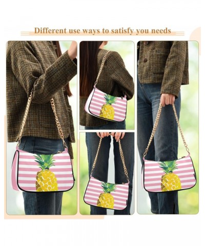 Summer Pineapple Pink Stripe Small Shoulder Bags for Women Handbags Mini Clutch Purse with Zipper $12.60 Shoulder Bags