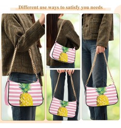 Summer Pineapple Pink Stripe Small Shoulder Bags for Women Handbags Mini Clutch Purse with Zipper $12.60 Shoulder Bags