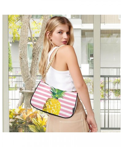 Summer Pineapple Pink Stripe Small Shoulder Bags for Women Handbags Mini Clutch Purse with Zipper $12.60 Shoulder Bags