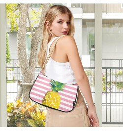 Summer Pineapple Pink Stripe Small Shoulder Bags for Women Handbags Mini Clutch Purse with Zipper $12.60 Shoulder Bags