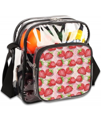 Strawberry Pink Stadium-Approved Clear Crossbody Bag with Colorful Print Design Strawberry Pink $13.67 Crossbody Bags