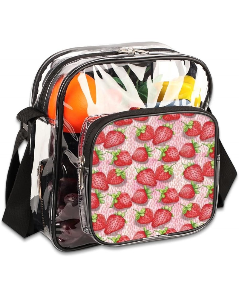 Strawberry Pink Stadium-Approved Clear Crossbody Bag with Colorful Print Design Strawberry Pink $13.67 Crossbody Bags