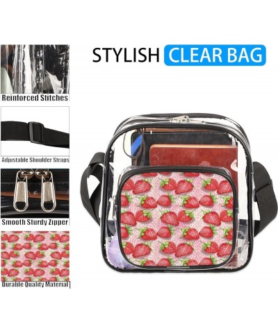 Strawberry Pink Stadium-Approved Clear Crossbody Bag with Colorful Print Design Strawberry Pink $13.67 Crossbody Bags