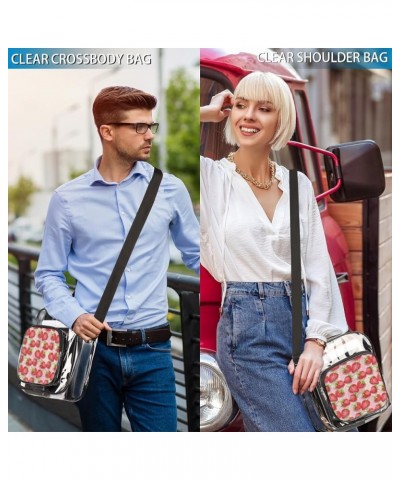 Strawberry Pink Stadium-Approved Clear Crossbody Bag with Colorful Print Design Strawberry Pink $13.67 Crossbody Bags