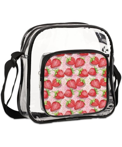 Strawberry Pink Stadium-Approved Clear Crossbody Bag with Colorful Print Design Strawberry Pink $13.67 Crossbody Bags