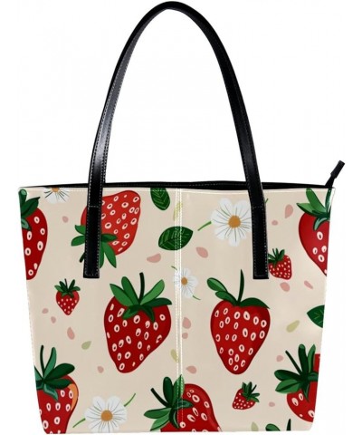 Tote Bag, Large Tote Bag, Tote Bag with Zipper, Pink Fruit Cartoon Strawberry Flower Spring Kawaii, Tote Bag for Work Design ...