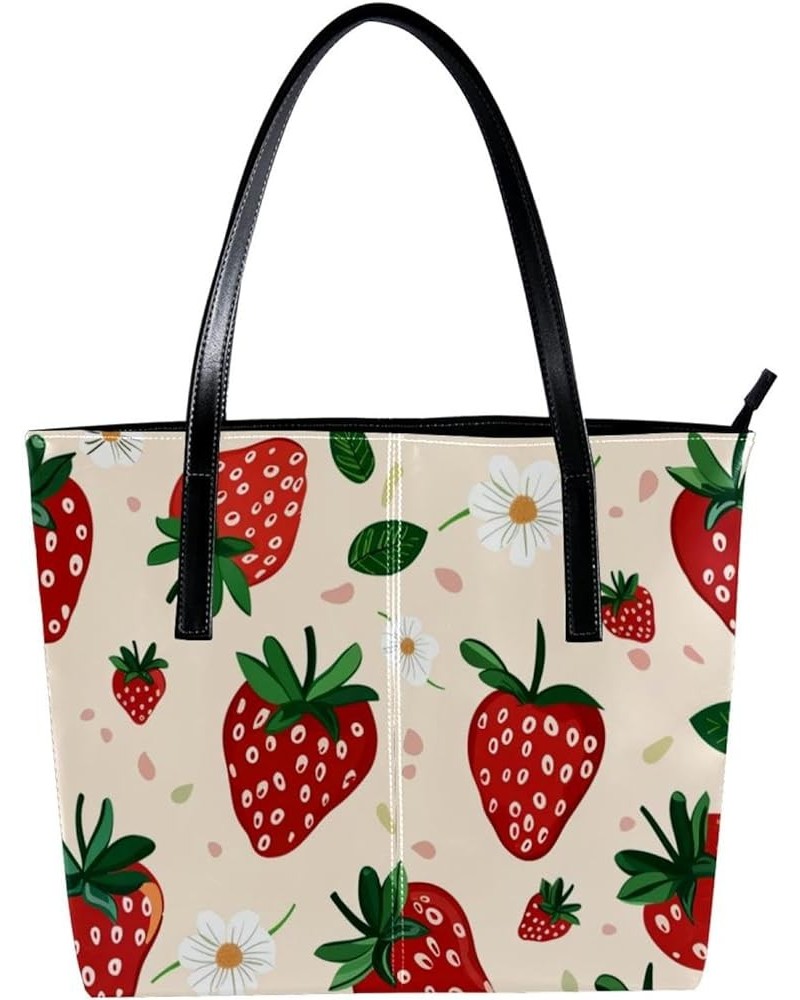 Tote Bag, Large Tote Bag, Tote Bag with Zipper, Pink Fruit Cartoon Strawberry Flower Spring Kawaii, Tote Bag for Work Design ...