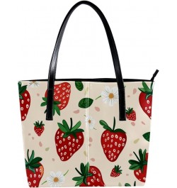 Tote Bag, Large Tote Bag, Tote Bag with Zipper, Pink Fruit Cartoon Strawberry Flower Spring Kawaii, Tote Bag for Work Design ...