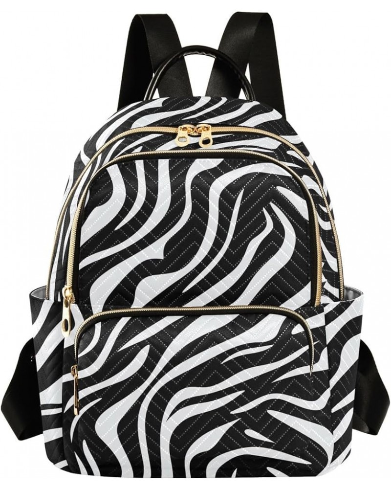 Black White Zebra Print Backpack Purse for Women Small Travel Bag Fashion Daypack M 202a4478 S(10.23"x5.11"x12.59") 202a4478 ...