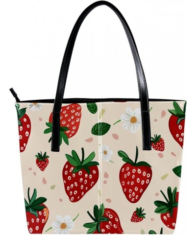 Tote Bag, Large Tote Bag, Tote Bag with Zipper, Pink Fruit Cartoon Strawberry Flower Spring Kawaii, Tote Bag for Work Design ...