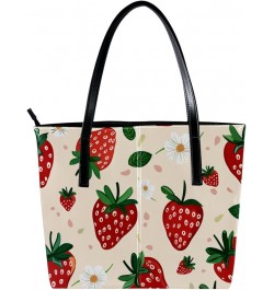 Tote Bag, Large Tote Bag, Tote Bag with Zipper, Pink Fruit Cartoon Strawberry Flower Spring Kawaii, Tote Bag for Work Design ...