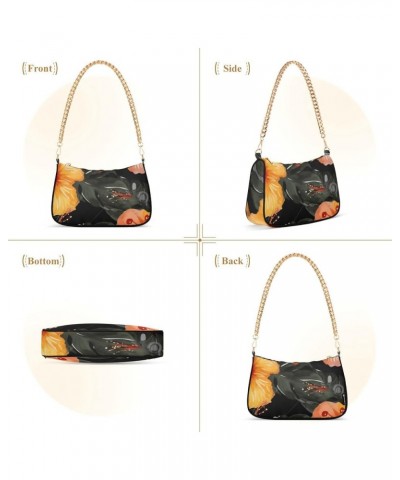 Sheepdog Clutch Shoulder Purse Handbag for Women Shoulder Bags Clutch Purse Orange Flowers and Green Leaves $13.67 Hobo Bags