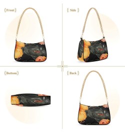 Sheepdog Clutch Shoulder Purse Handbag for Women Shoulder Bags Clutch Purse Orange Flowers and Green Leaves $13.67 Hobo Bags