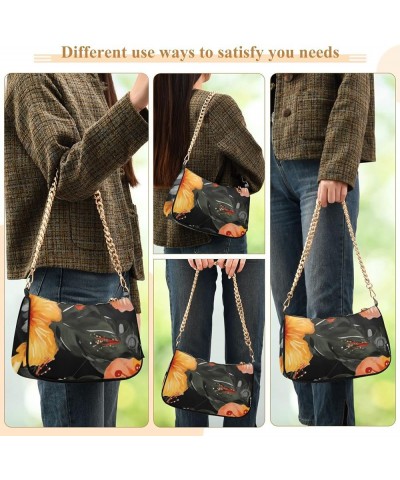 Sheepdog Clutch Shoulder Purse Handbag for Women Shoulder Bags Clutch Purse Orange Flowers and Green Leaves $13.67 Hobo Bags