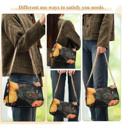 Sheepdog Clutch Shoulder Purse Handbag for Women Shoulder Bags Clutch Purse Orange Flowers and Green Leaves $13.67 Hobo Bags