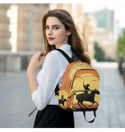 Western Cowboy Running in Horse Vintage Backpack for Women Shoulder Bag Lightweight Mini Backpack Casual Daypack Back Pack fo...