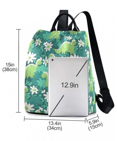 Backpack Purse for Women Duck Flower on Light Yellow Anti Theft Travel Bag Fashion Pompom Backpack for Hiking Green Dinosaurs...