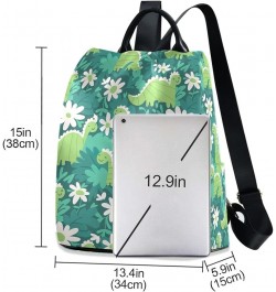 Backpack Purse for Women Duck Flower on Light Yellow Anti Theft Travel Bag Fashion Pompom Backpack for Hiking Green Dinosaurs...