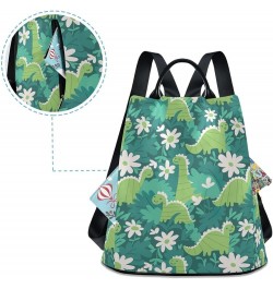 Backpack Purse for Women Duck Flower on Light Yellow Anti Theft Travel Bag Fashion Pompom Backpack for Hiking Green Dinosaurs...