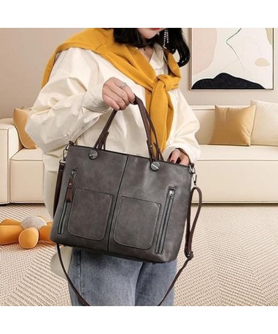 Ladies Vintage Leather Shoulder Bag, Large Shoulder Bag For Women Faux Leather Purse Work Bags With Multi-Pockets 01 $16.65 T...