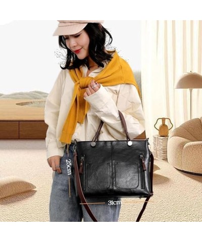 Ladies Vintage Leather Shoulder Bag, Large Shoulder Bag For Women Faux Leather Purse Work Bags With Multi-Pockets 01 $16.65 T...