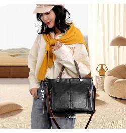 Ladies Vintage Leather Shoulder Bag, Large Shoulder Bag For Women Faux Leather Purse Work Bags With Multi-Pockets 01 $16.65 T...