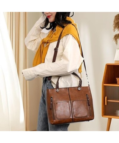 Ladies Vintage Leather Shoulder Bag, Large Shoulder Bag For Women Faux Leather Purse Work Bags With Multi-Pockets 01 $16.65 T...