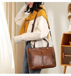 Ladies Vintage Leather Shoulder Bag, Large Shoulder Bag For Women Faux Leather Purse Work Bags With Multi-Pockets 01 $16.65 T...