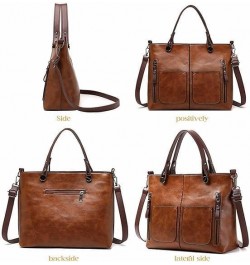 Ladies Vintage Leather Shoulder Bag, Large Shoulder Bag For Women Faux Leather Purse Work Bags With Multi-Pockets 01 $16.65 T...