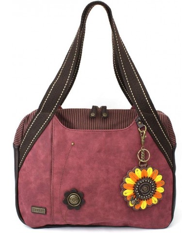 Bowling Tote Bag Burgundy Sunflower - Burgundy $34.50 Totes