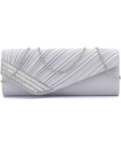 Evening Clutch Handbag Women Fashion Pleated Crystal-Studded Crossbody Shoulder Bag Chain Clutch Purse (Red) T-exquisite Silv...