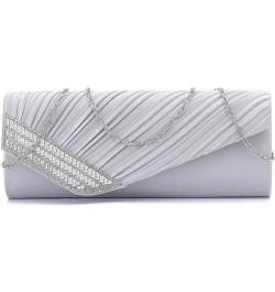 Evening Clutch Handbag Women Fashion Pleated Crystal-Studded Crossbody Shoulder Bag Chain Clutch Purse (Red) T-exquisite Silv...