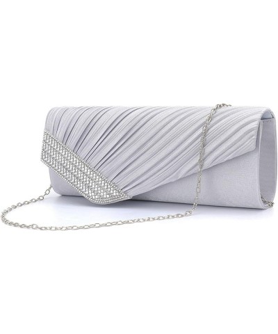 Evening Clutch Handbag Women Fashion Pleated Crystal-Studded Crossbody Shoulder Bag Chain Clutch Purse (Red) T-exquisite Silv...