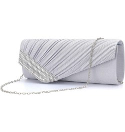 Evening Clutch Handbag Women Fashion Pleated Crystal-Studded Crossbody Shoulder Bag Chain Clutch Purse (Red) T-exquisite Silv...