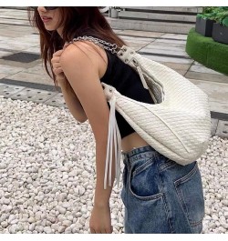 Woven Tote Bag for Fashion Women, Vegan Leather Handbag Handmade Large Capacity Travel Shoulder Bag with Fashion Purse Rice W...