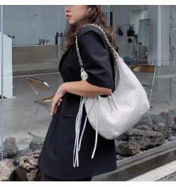 Woven Tote Bag for Fashion Women, Vegan Leather Handbag Handmade Large Capacity Travel Shoulder Bag with Fashion Purse Rice W...