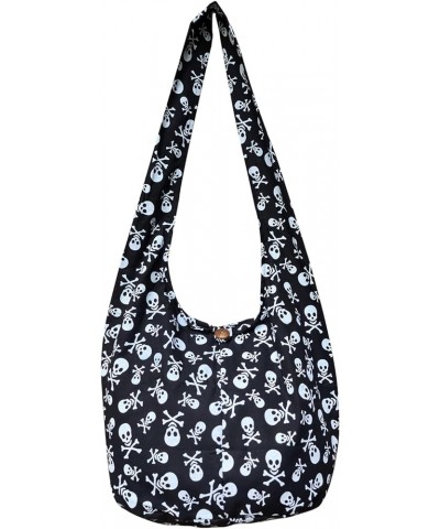 Skull Punk Rock Hippie Hobo Thai Cotton Sling Crossbody Bag Messenger Purse Black Sk1 $14.03 Hobo Bags