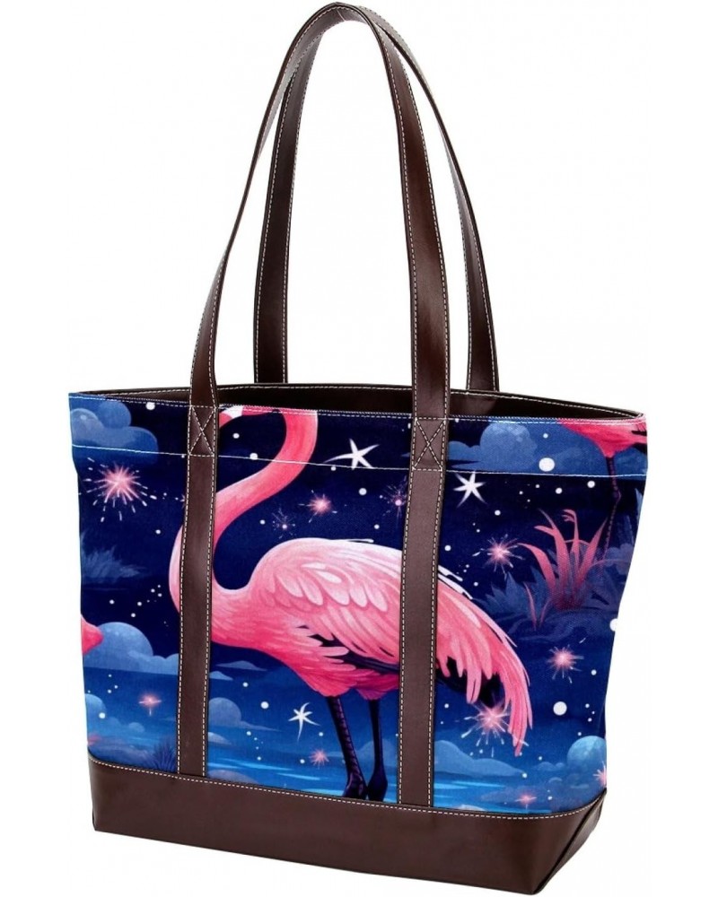 Flamingo Canvas Leather Mix Handbag, 13.3x4.7x12.2 in, Stylish and Spacious Tote Purse for Women $19.68 Totes