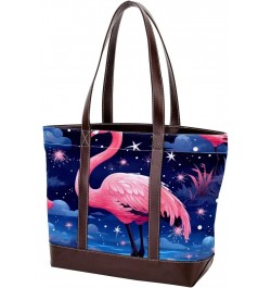 Flamingo Canvas Leather Mix Handbag, 13.3x4.7x12.2 in, Stylish and Spacious Tote Purse for Women $19.68 Totes