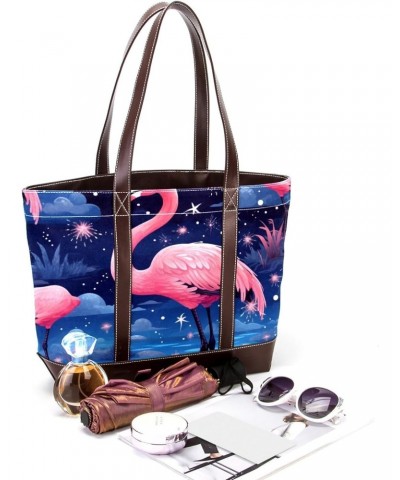 Flamingo Canvas Leather Mix Handbag, 13.3x4.7x12.2 in, Stylish and Spacious Tote Purse for Women $19.68 Totes