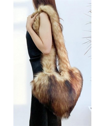 Fluffy Shoulder Bag for Women Heart-shaped Tote Bag Fuzzy Furry Handbag Hobo Bag Y2k Purse Crossbody Bag Large Small Large-br...